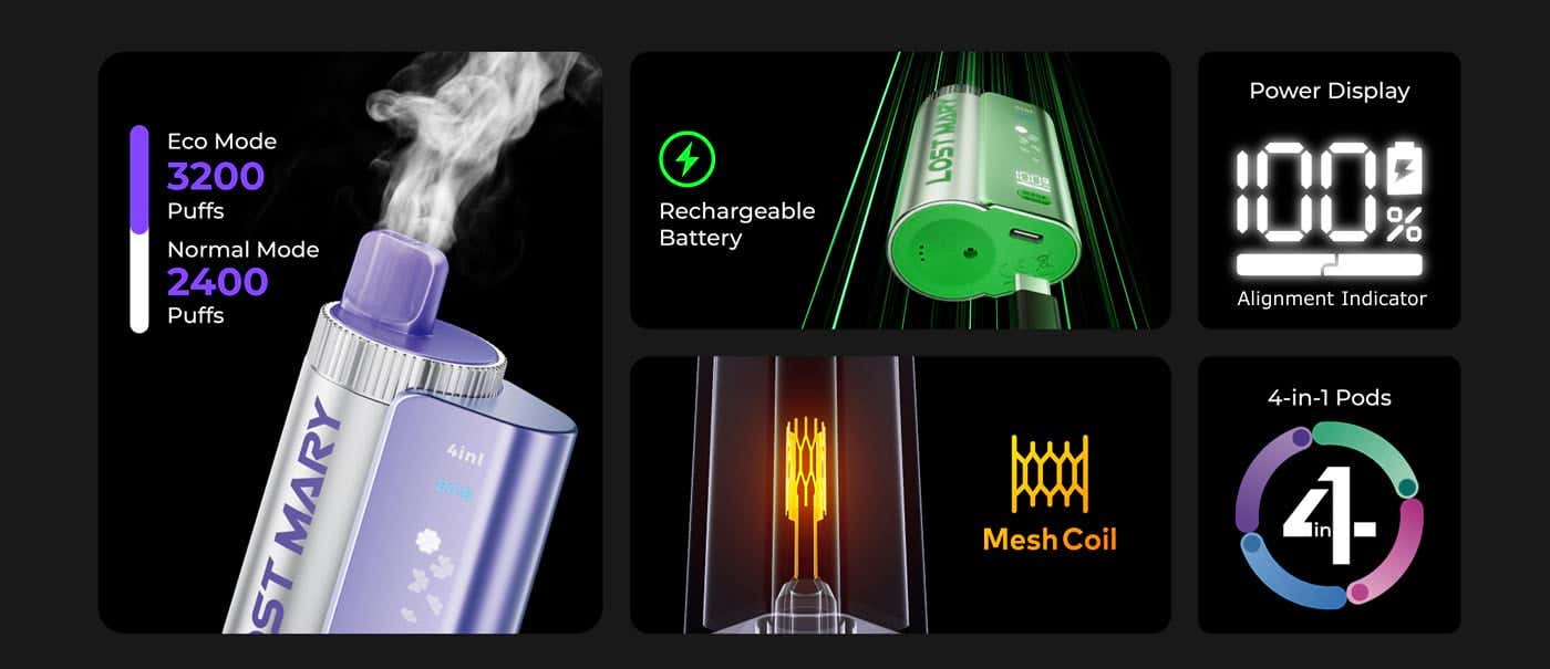 Lost Mary 4-in-1 Prefilled Pod Vape Kit - Key Features