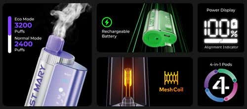 Lost Mary 4-in-1 Prefilled Pod Vape Kit - Key Features