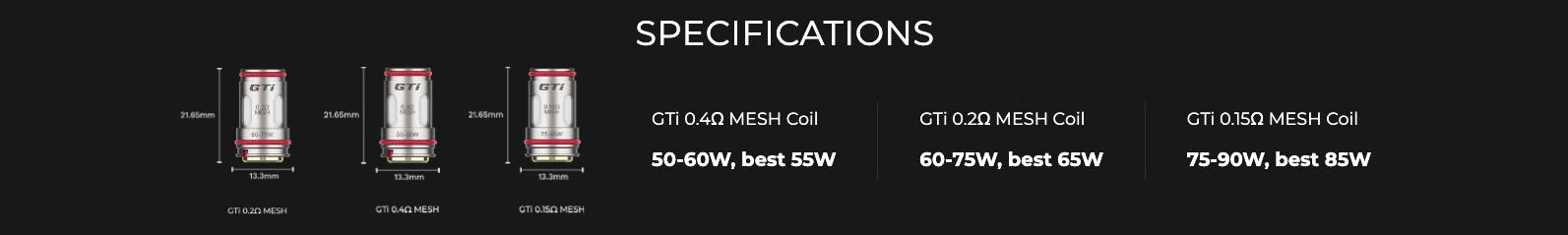 Vaporesso GTi Replacement Coils - DTL vaping, specifications