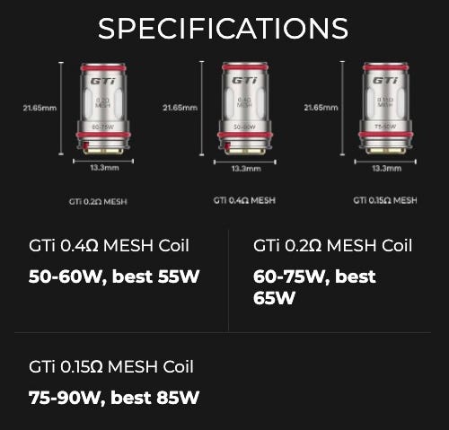 Vaporesso GTi Replacement Coils - DTL vaping, specifications