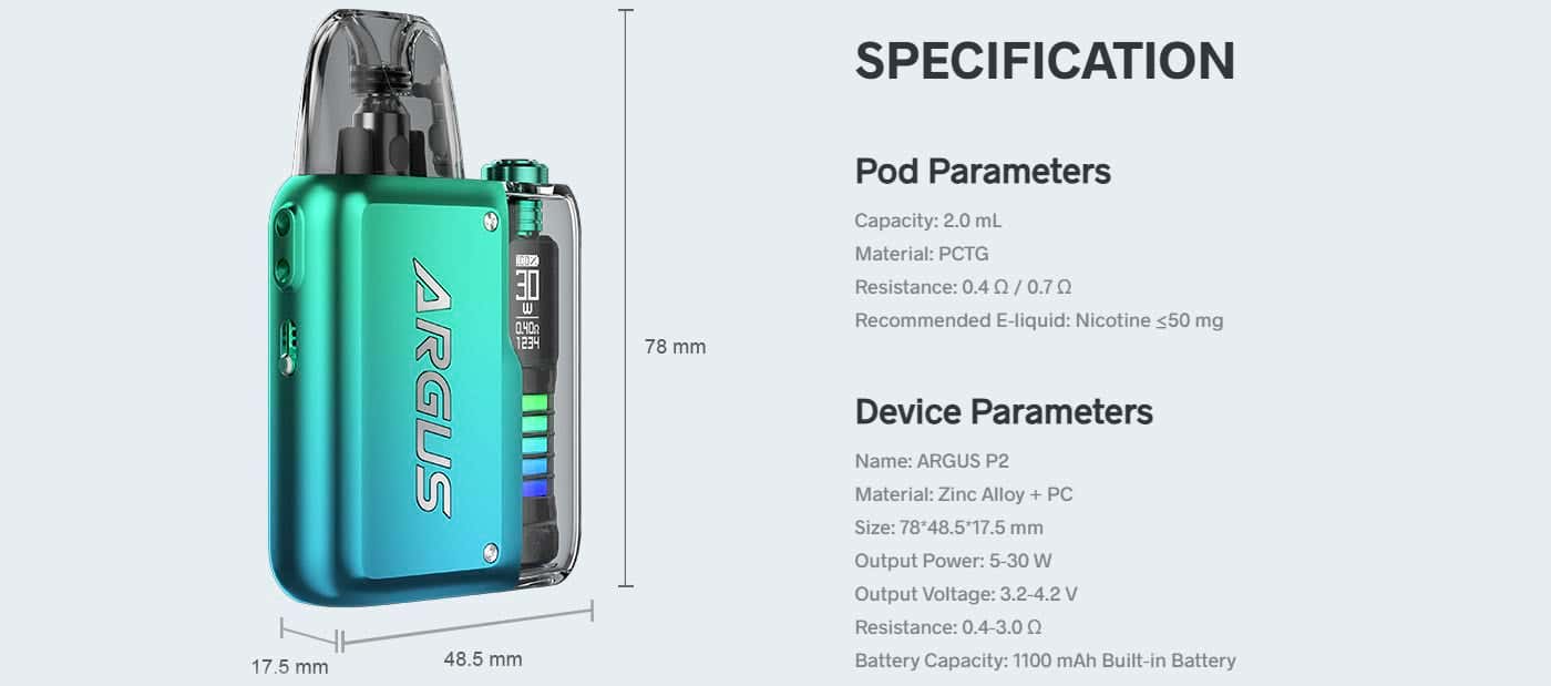 Voopoo Argus P2 Pod Vape Kit - Specifications