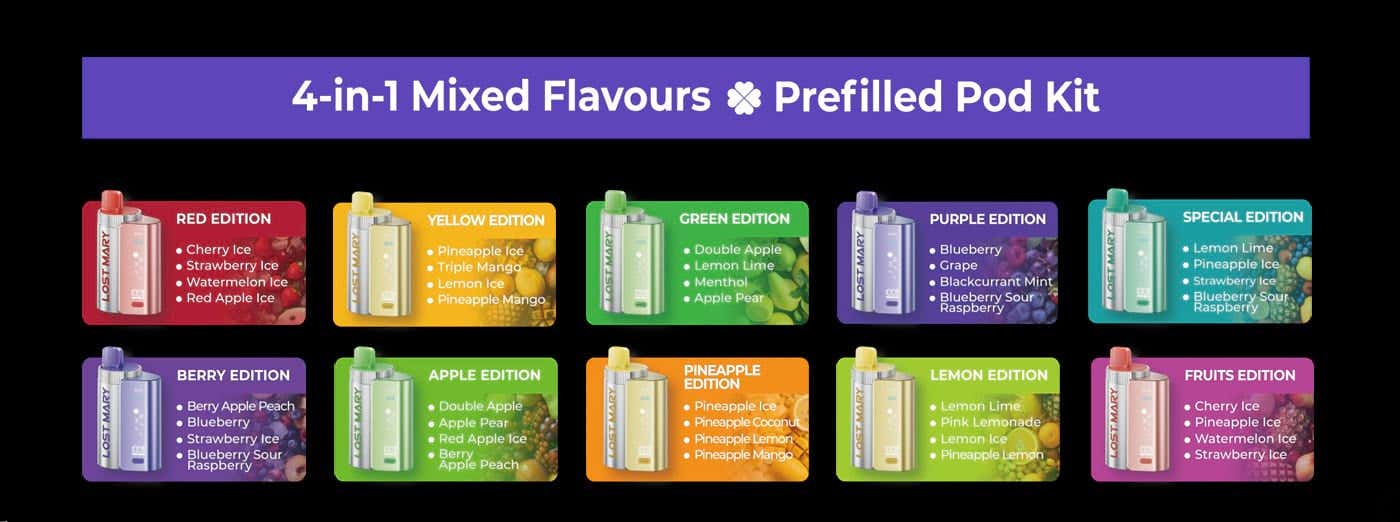 Lost Mary 4-in-1 Prefilled Pod Vape Kit - Lost Mary's Mixed Edition Flavours