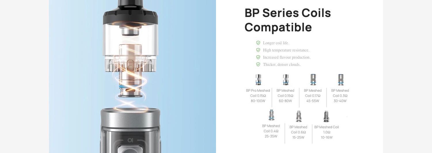 Aspire Veynom LX Pod Vape Kit - BP Series coil compatibility