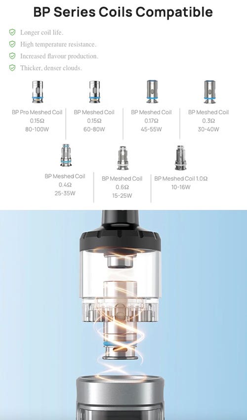 Aspire Veynom EX Pod Vape Kit - BP Series coil compatibility