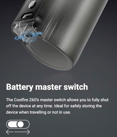 Innokin Coolfire Z60 Mod - Battery master switch