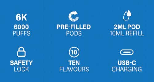 Drifter Bar 6000 Prefilled Pod Vape Kit - Key Features