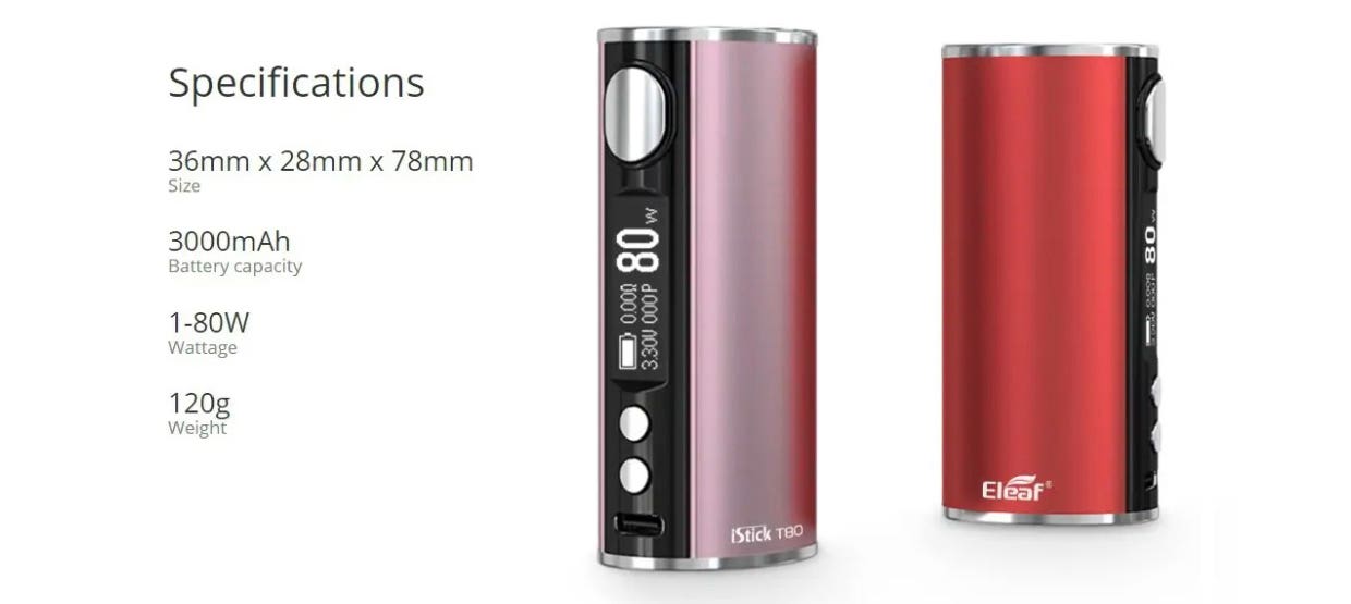 Eleaf iStick T80 Box Mod Battery - Specifications