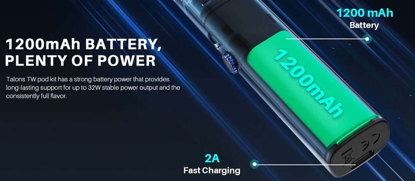 Horizontech Talons TW Pod Vape Kit - 1200 MAh battery, Plenty of Power