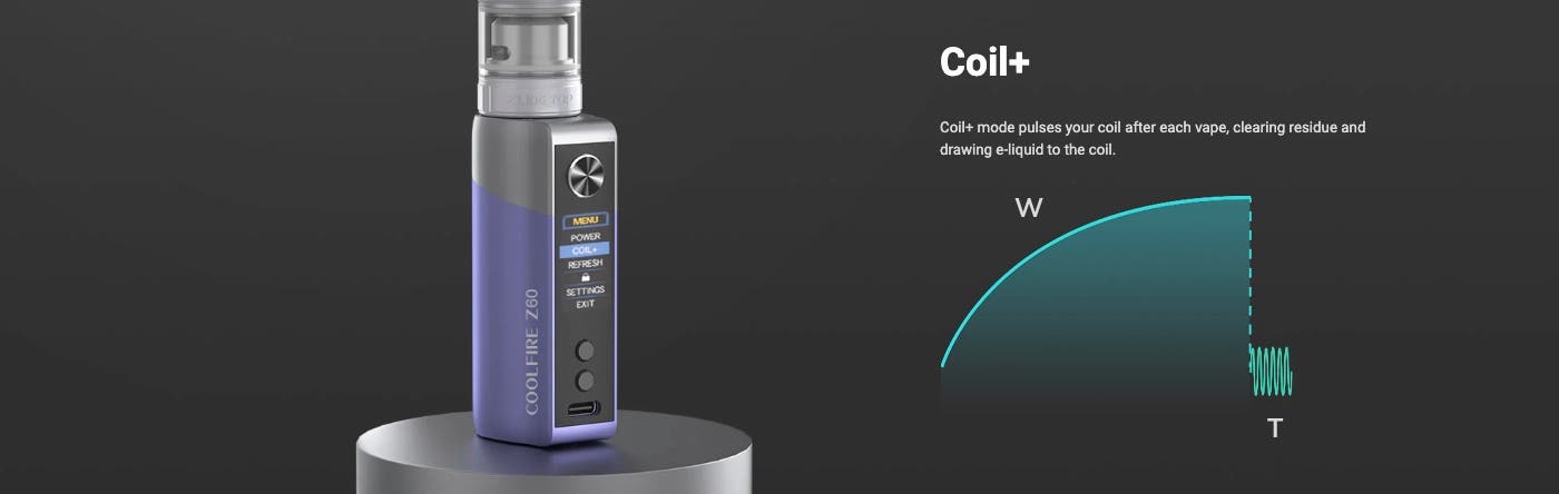 Innokin Coolfire Z60 Mod - Coil+ mode pulses your coil after each vape