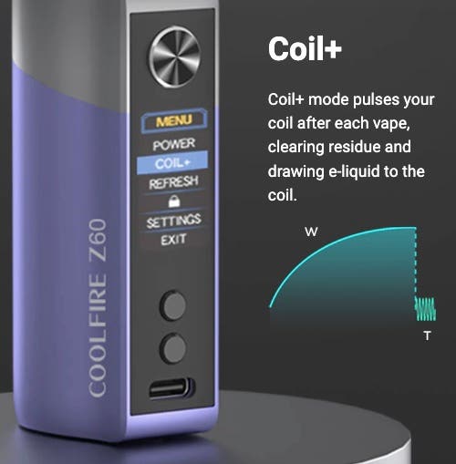 Innokin Coolfire Z60 Kit - Coil+ feature, increasing coil longevity