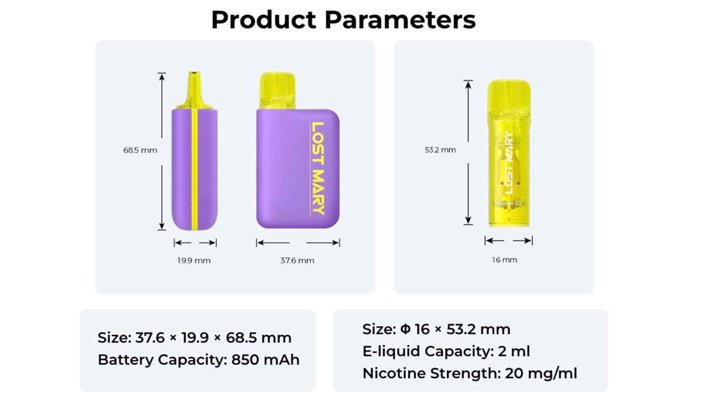 Lost Mary DM1200 Disposable Vape Kit - Product parameters