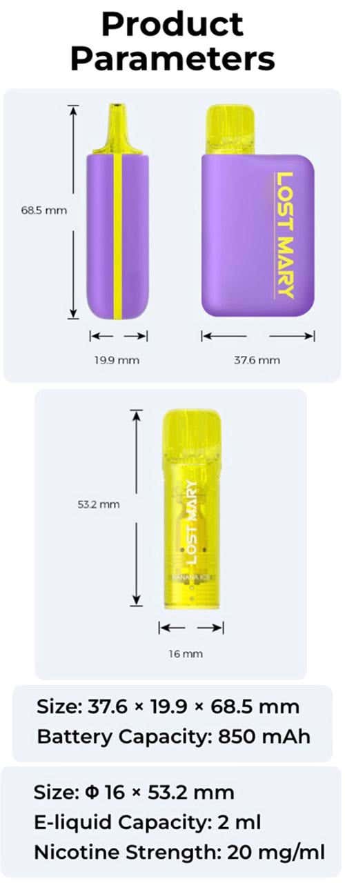 Lost Mary DM1200 Disposable Vape Kit - Product parameters