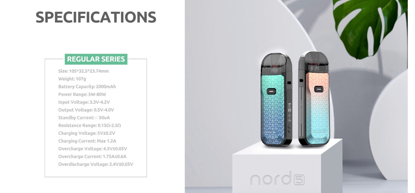 Smok Nord 5 Pod Kit - Specifications regular series