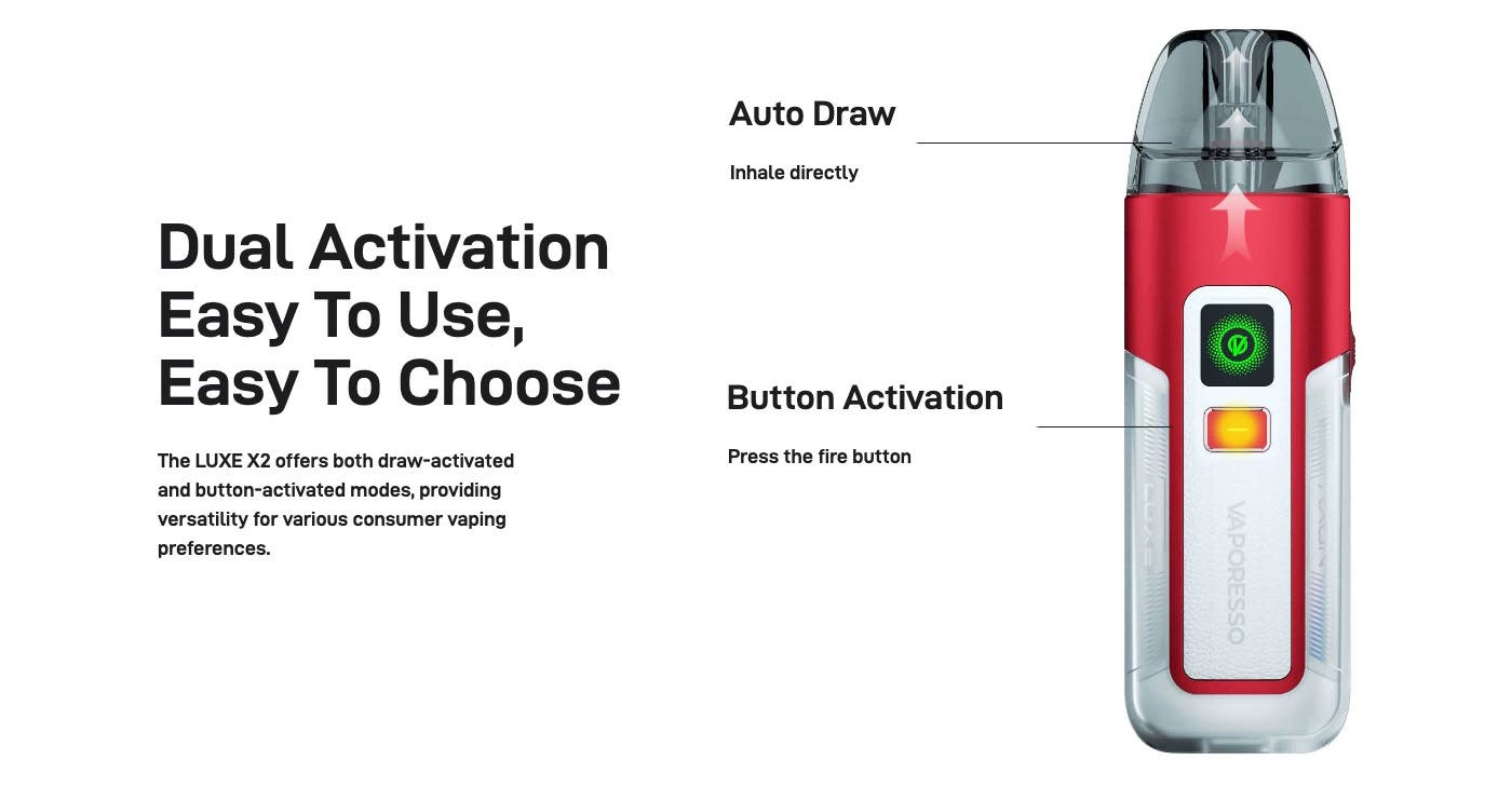 Vaporesso Luxe X2 Pod Vaping Kit - Dual activation, easy to use