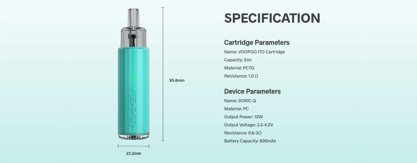 VooPoo Doric Q 18w Pod Vape Kit - Specifications