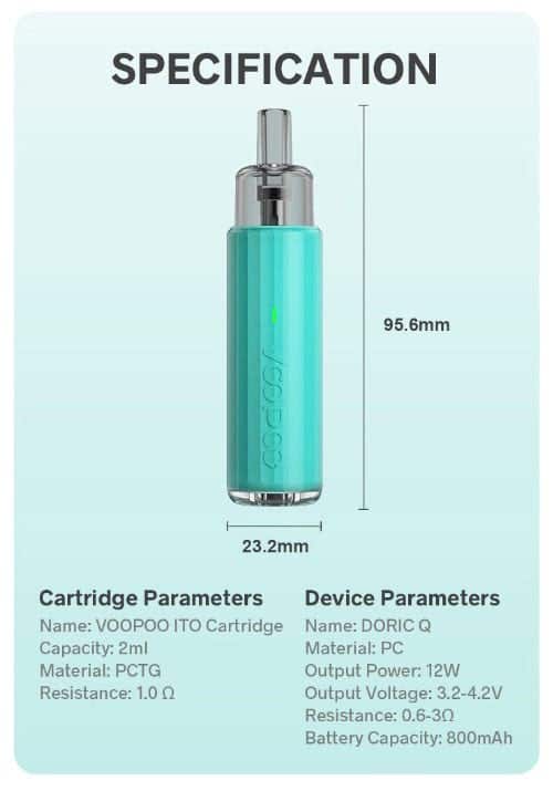 VooPoo Doric Q 18w Pod Vape Kit - Specifications