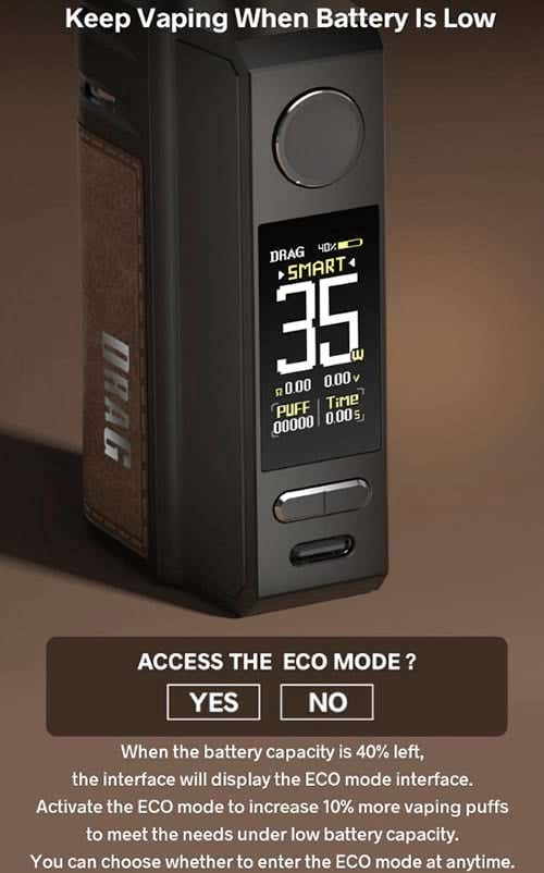Drag E60 - Eco Mode, keep vaping when the battery is low
