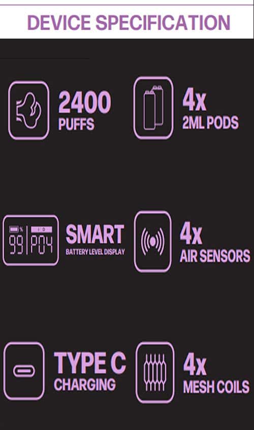 Angel 2400 Rechargeable Disposable Pod Kit - Key Features