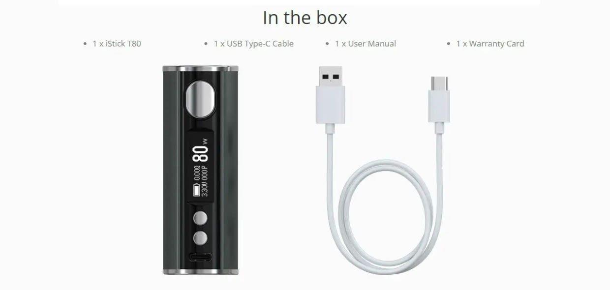 Eleaf iStick T80 Box Mod Battery - What's in the box?