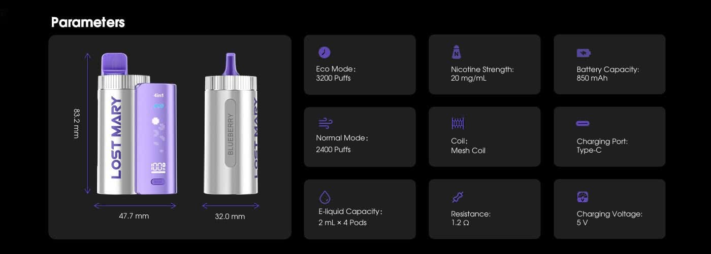 Lost Mary 4-in-1 Prefilled Pod Vape Kit - Parameters