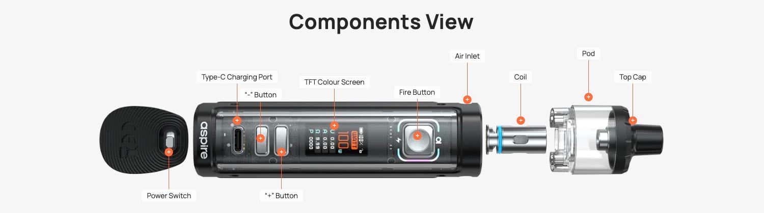 Aspire Veynom EX Pod Vape Kit - Components view