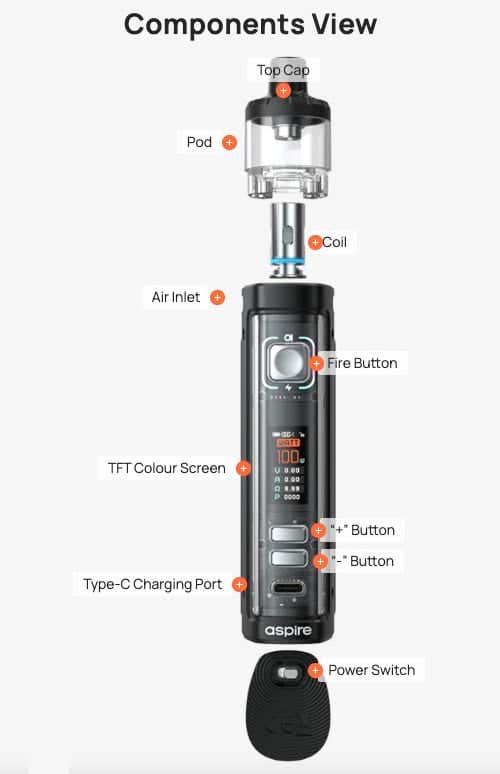 Aspire Veynom EX Pod Vape Kit - Components view