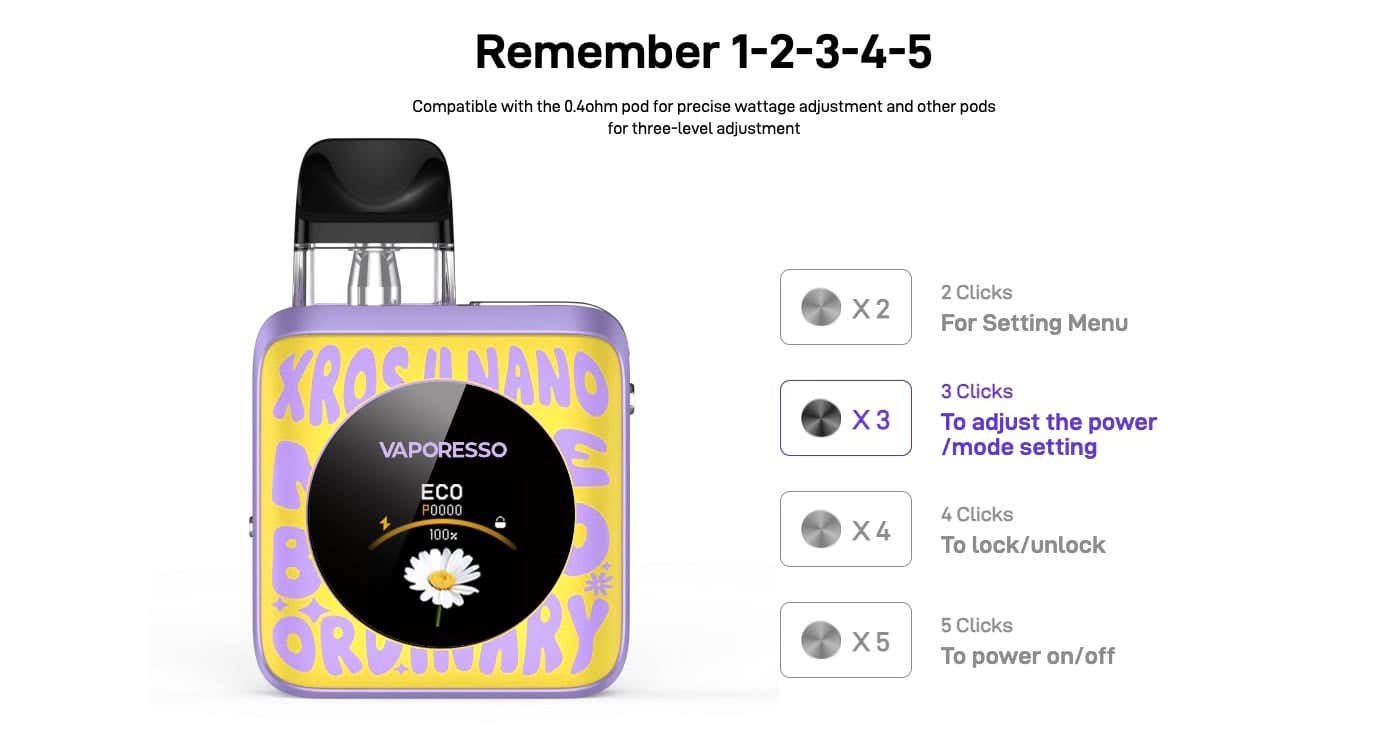 Vaporesso XROS 4 Nano Pod Vape Kit - Remember 1-2-3-4-5