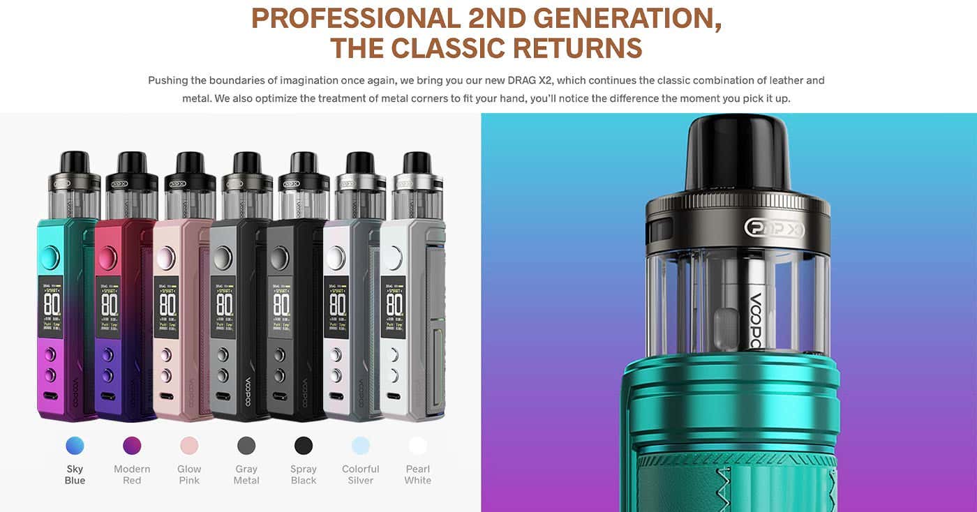 VooPoo Drag X2 Pod Vape Kit - 7 classic colours