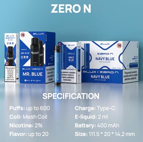 Elux Zero N Prefilled Pod Vape Kit - Specifications