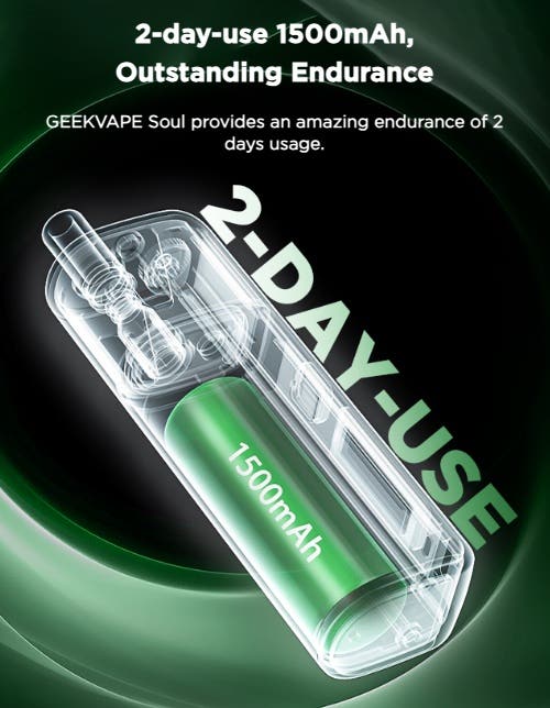 Geekvape Soul Pod Vape Kit - 2-day-use 1500 mAh outstanding endurance