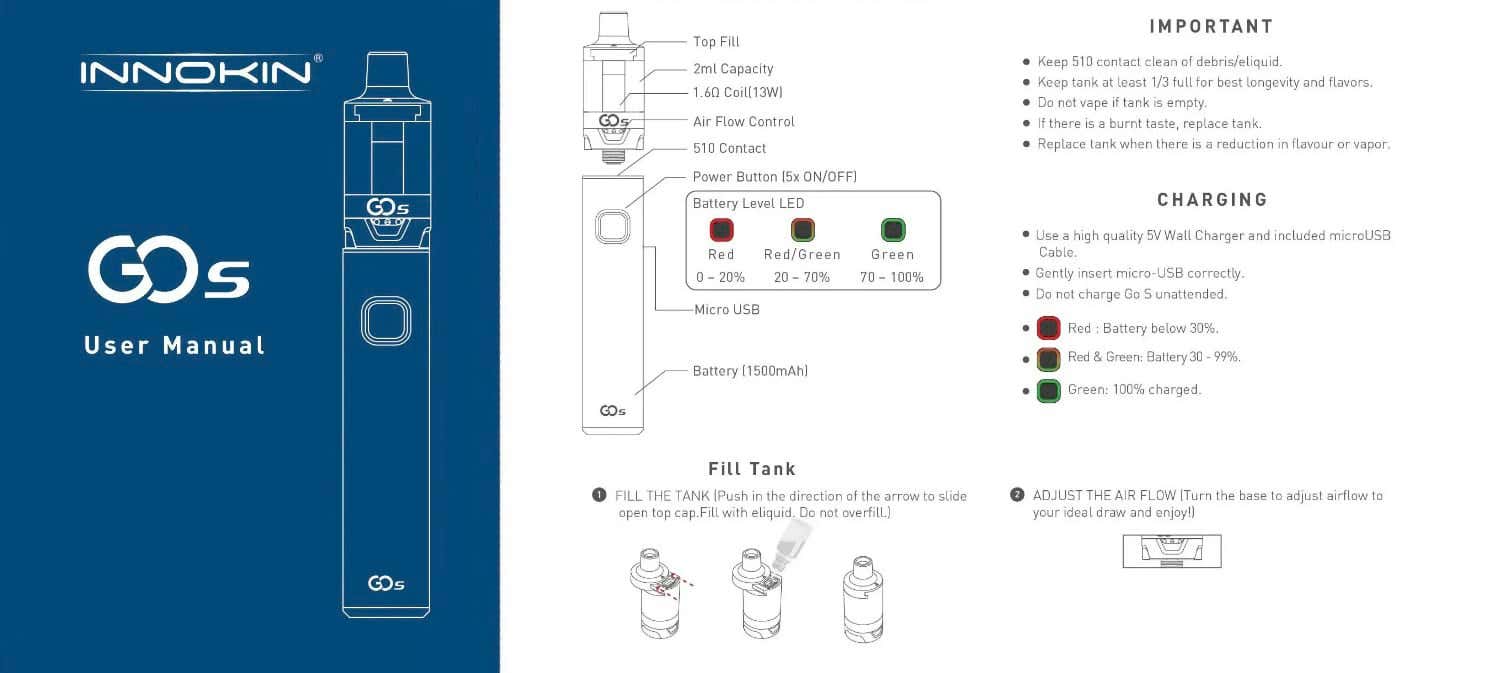Innokin Go S Pen Style Vape Kit - User Manual