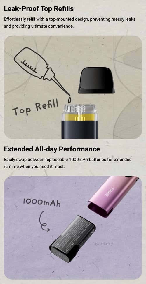 Innokin Trine Pod Vape Kit - Leak-proof top refills with extended all-day battery performance
