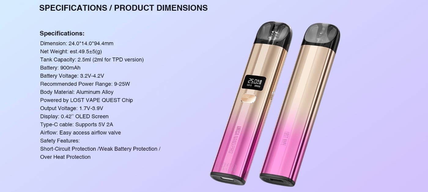Lost Vape Ursa Nano Pro Pod Vape Kit - Specifications
