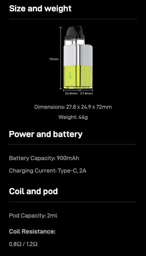 Vaporesso XROS Cube Pod Kit - Specifications