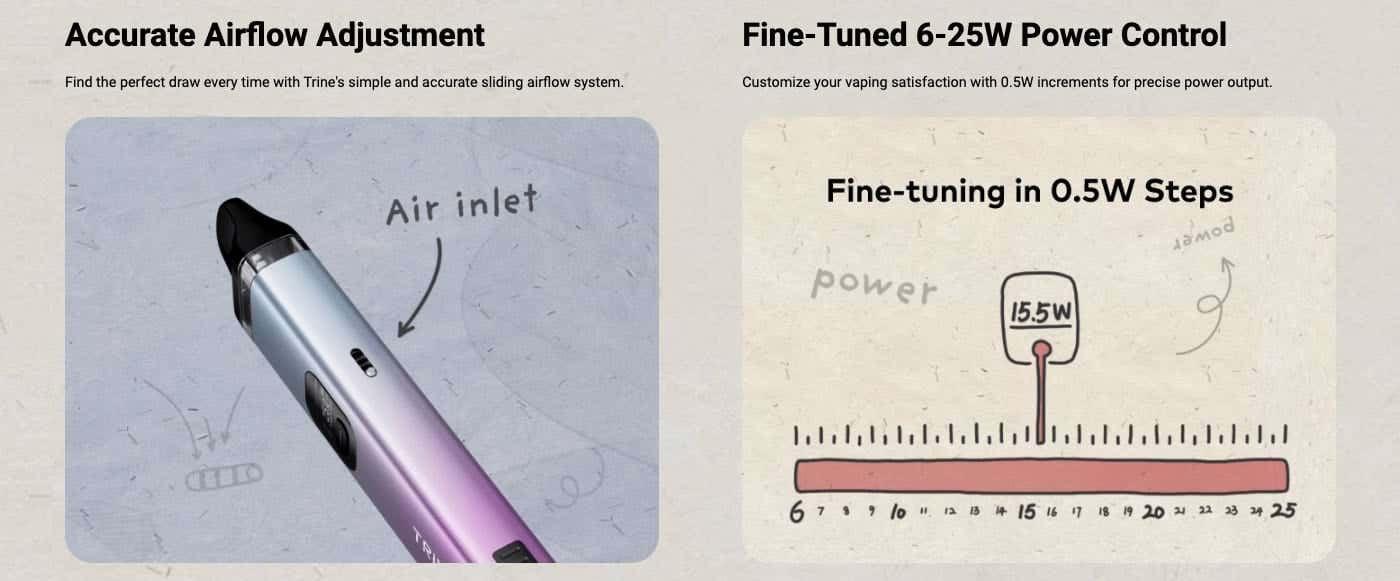 Innokin Trine Pod Vape Kit - Accurate airflow adjustment with fine-tuned power control