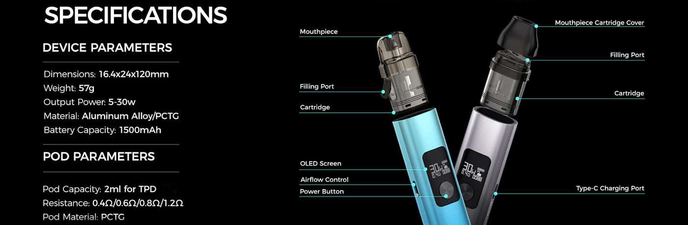 Nevoks Feelin AX Pod Vape Kit - Specifications