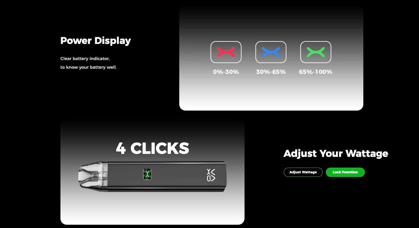 Oxva Xlim C Pod device - power display and adjustable wattage