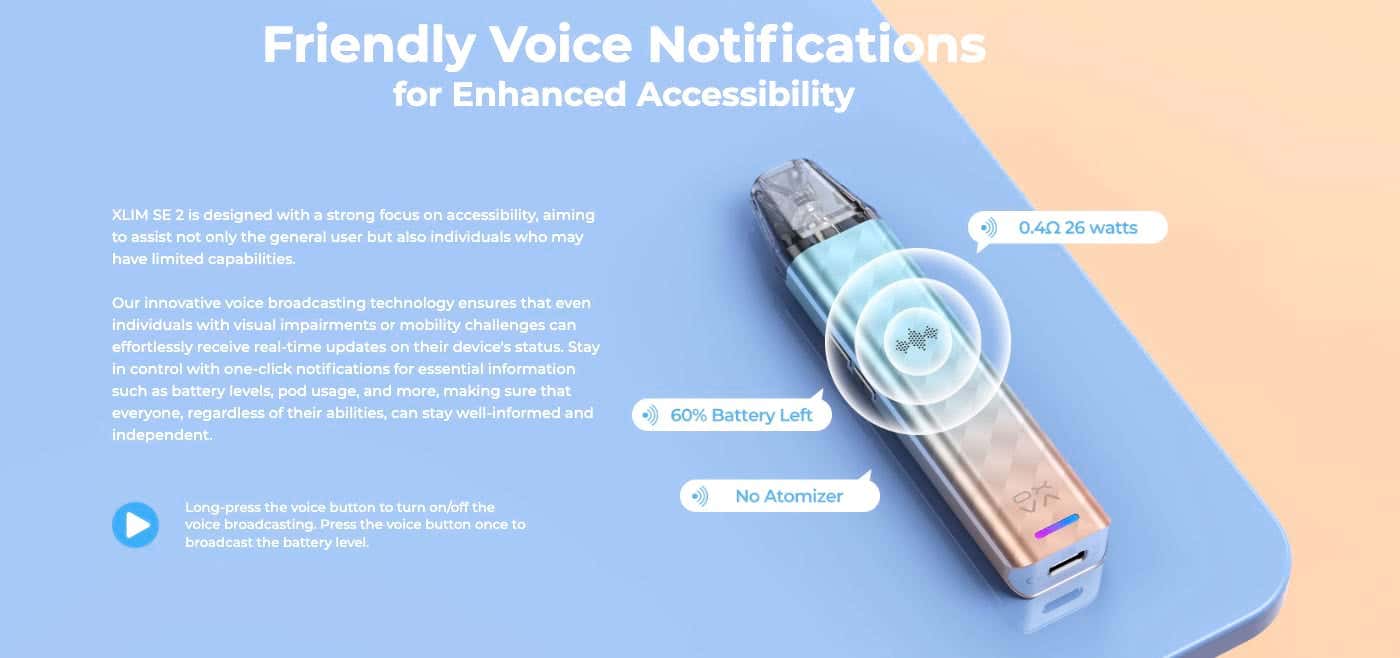 Oxva Xlim SE 2 Pod Vape Kit - Friendly voice notifications