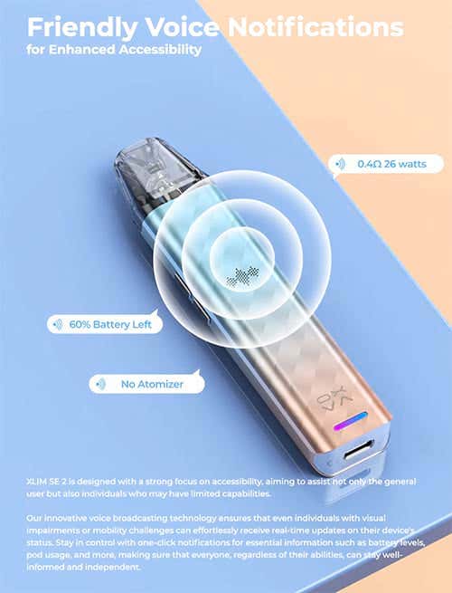 Oxva Xlim SE 2 Pod Vape Kit - Friendly voice notifications