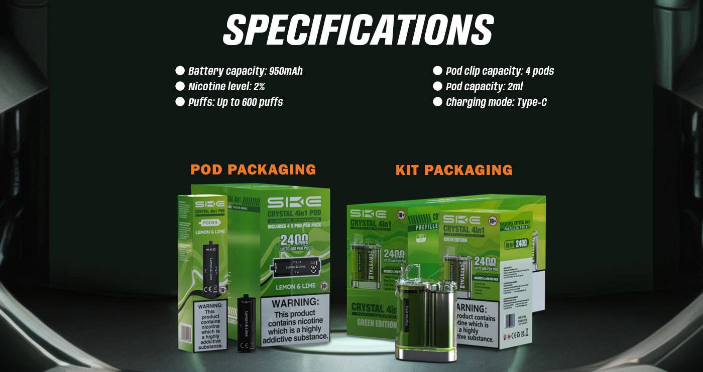SKE Crystal 4in1 Disposable Pod Kit - Specifications