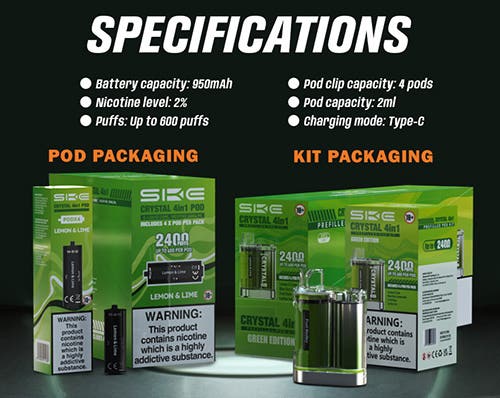 SKE Crystal 4in1 Disposable Pod Kit - Specifications