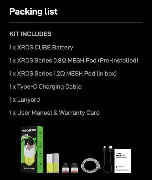 Vaporesso XROS Cube Pod Kit - What's in the box?
