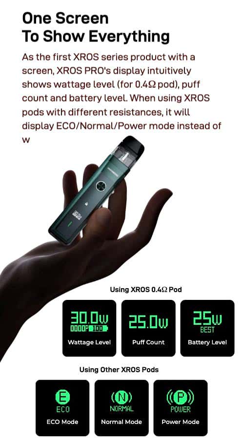 Vaporesso XROS Pro Pod Kit - One screen to show everything