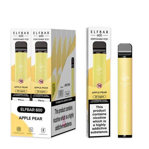 Elf Bar 600 Disposable Vape Kit 10 x Multipack - 20mg - Apple Pear