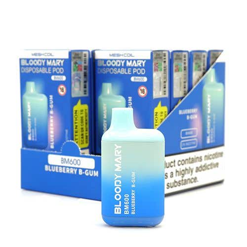 Bloody Mary BM600 Disposable Vape Kit 10 x Multipack - 20mg - Blueberry B-Gum