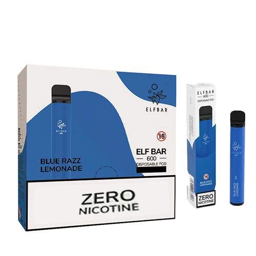 Elf Bar 600 Nicotine-Free (0mg) — 10 x Disposable Vape Multipack - Blue Razz Lemonade 