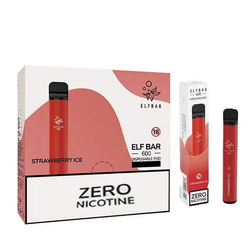 Elf Bar 600 Nicotine-Free (0mg) — 10 x Disposable Vape Multipack - Strawberry Ice