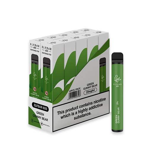 Elf Bar 600 Disposable Kit 10 x Multipack - 20mg - Green Gummy Bear