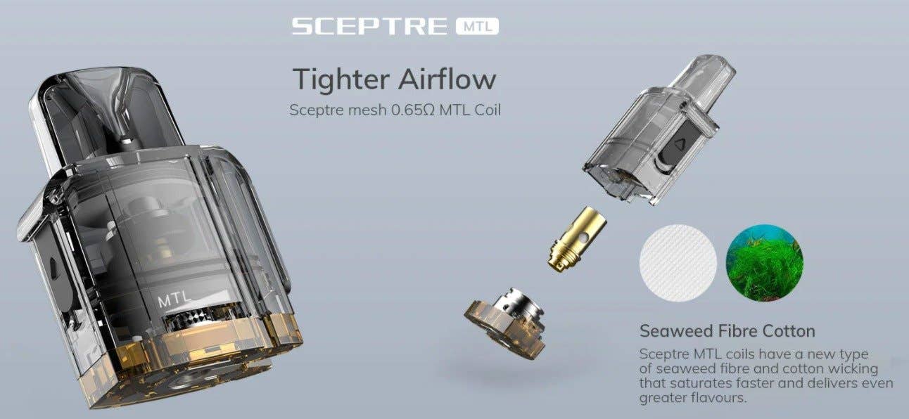 Tighter airflow. 0.65ohm Seaweed Fibre Cotton.