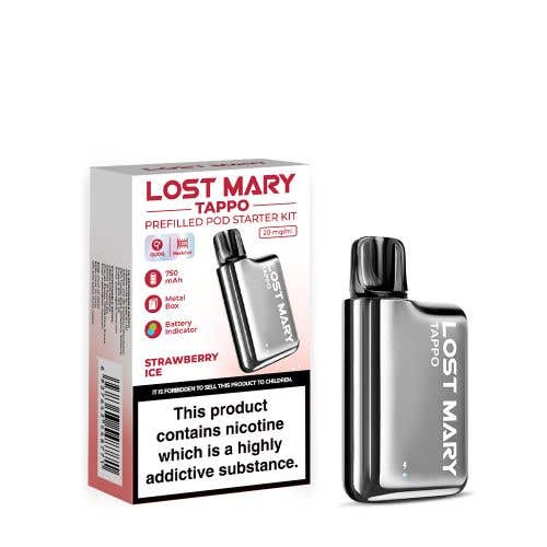 Lost Mary Tappo Prefilled Pod Kit - Silver Stainless Steel with Strawberry Ice Pod